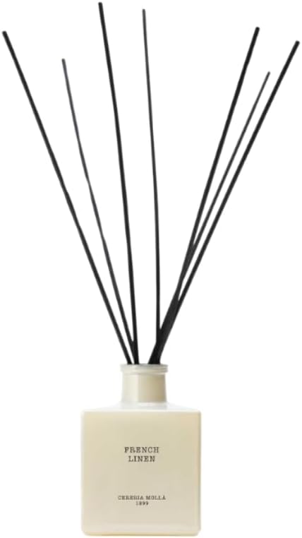 Mikado Boutique Reed Diffuser | All-Natural Essential Oil Fragrance | Includes Rattan Sticks | Refillable (8.4 FL OZ, French Linen)