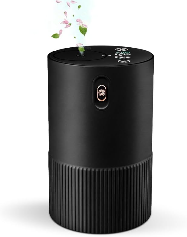 Waterless Diffuser for Essential Oil, Smart Car Air Freshener Diffuser, Scent Diffuser with Timer & 4 Mist Levels for Home, Room, Car, Office - Black