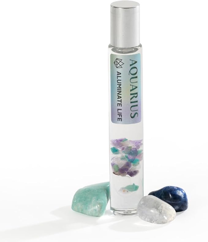 Aquarius Zodiac Crystal-Infused Essential Oil Rollerball, Aromatherapy Blend - Creativity & Clarity, Premium Astrology Sign Birthday Gift, Natural Therapeutic Roller, 10 mL