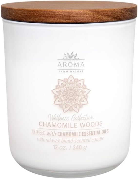 House of Velas, Aroma from Nature Wellness Collection Candle, 12 oz, 2 Cotton Wicks, Chamomile Woods, Large Painted Jar