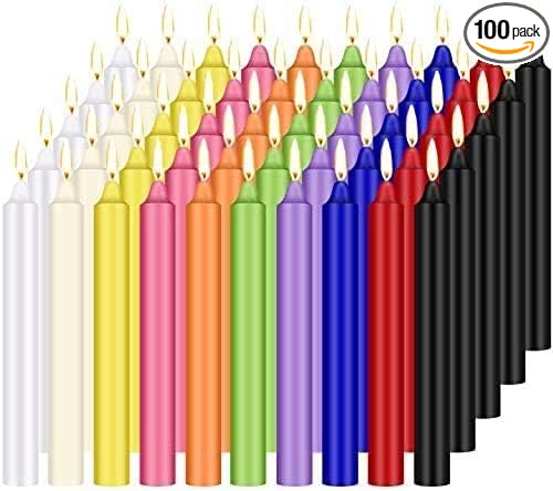 YOROXRG 100 pcs Spells Chime Candles Unscented Assorted Colors Mini Taper Candles | 4" Tall x 1/2" Diameter | Great for Casting Chimes, Rituals, Spells