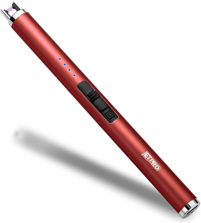 USB Rechargeable Candle Lighter Electronic Arc Lighter Windproof Flameless with Safety Button for Camping Cooking BBQ (Red)