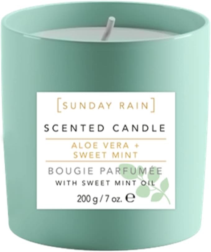 Sunday Rain Aloe Vera & Sweet Mint Soy Candle, with Aromatherapy Oils, Up to 40 Hours Burn Time, Refreshing & Calming Fragrance, 265g