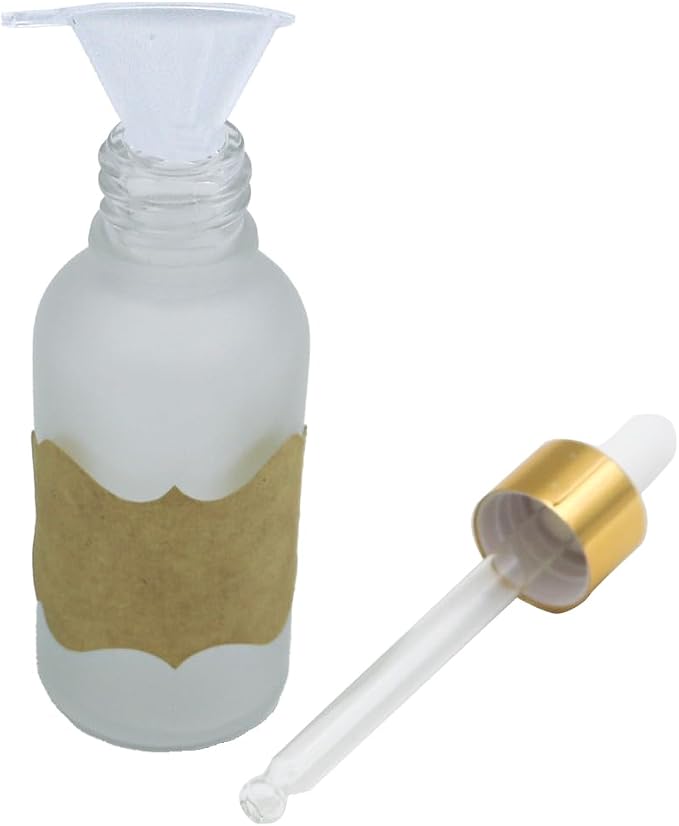 12 Pack,Clear Frosted Glass Dropper Bottle for Essential Oils,Empty Glass Liquid Holder With Glass Eye Dropper,Golden Caps Travel Perfume Cosmetic Container-Pipette&Funnel included (30ml/1oz)