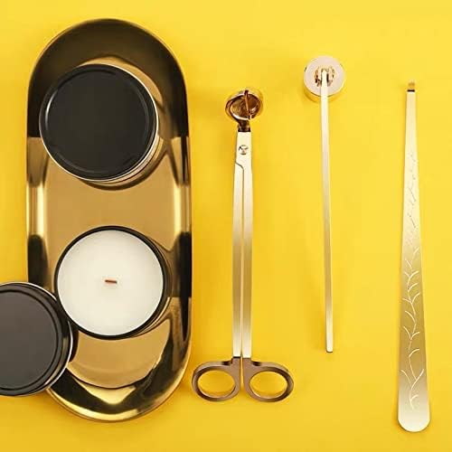 MUXSAM 4 in 1 Candle Accessory Set - Wick Snuffer, Wick Trimmer, Wick Dipper, Storage Tray Plate, Candle Care Tools Kit Gifts for Scented Candle Aromatherapy Lovers - Gold