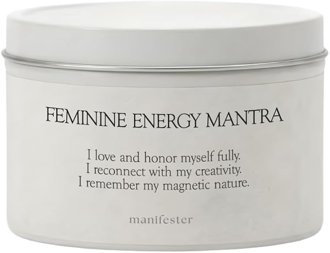 Natural Soy Wax Candle with Mantra – Clean Burn 100% Cotton Wick (No Lead or Zinc) – Phthalate-Free & Paraben-Free – Long-Lasting – Gift for Women – 6 oz (Feminine Energy Jasmine + Sandalwood)