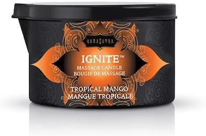 KAMA SUTRA Ignite Massage Candle - Coconut Oil and Soy Based - Tropical Mango Scented, 6 oz Candle Melts into a Warm Massage Oil, Couples Massage, Pour Spout Massage Candle