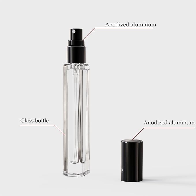 5PCS Cologne Atomizer Empty, 10ML Mini Perfume Bottles Refillable With Dispenser Tools, Pocket Perfume Spray Bottle for Travel and Sample Container (Transparent + Black Cap)