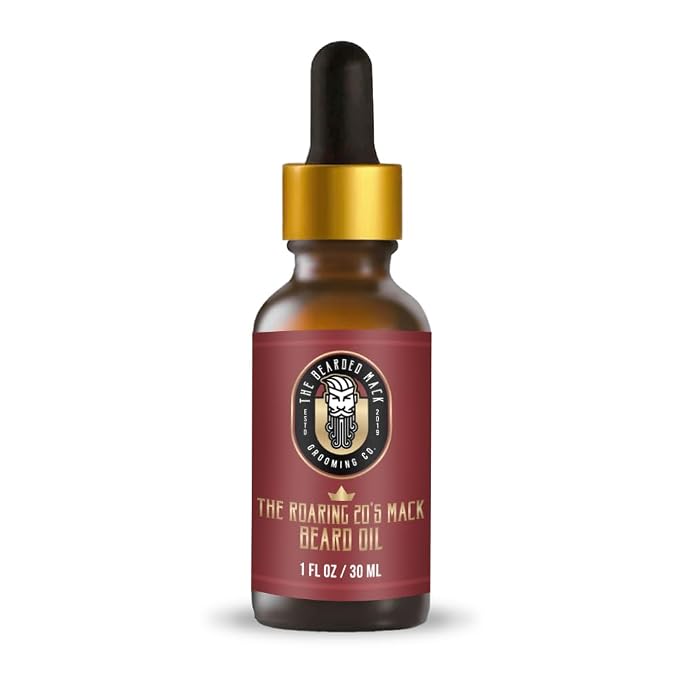 Bearded Mack Premium Beard Oil - The Roaring 20's - Bay Rum, Leather & Tobacco Scent - Softens, Removes Itch & Promotes Healthy Growth - Handcrafted in the USA, 1 oz