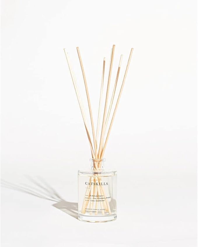 Brooklyn Candle Studio Reed Scent Diffuser - Catskills - Relaxing Oil Diffuser, Cedar, Cypress & Juniper Fragrance, 8 Rattan Diffuser Reeds, Clean Ingredients - 3.7oz