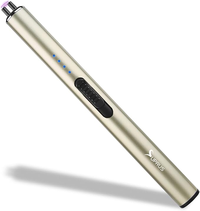 SUPRUS Electric Arc Windproof Flameless USB Rechargeable Lighter with Safety Lock for Candle (Champagne Gold)