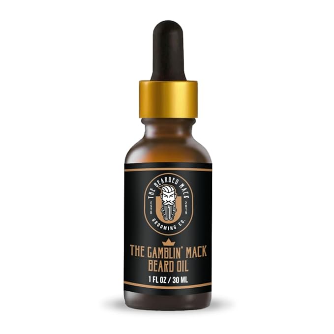 The Bearded Mack Grooming Co Beard Oil - Gamblin' Mack - Oud, Leather & Frankincense - Hydrates and Soothes, Handcrafted in USA, 1 Fl Oz