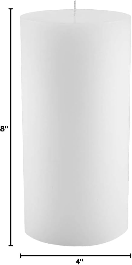 Mister Candle Non Scented Luxury 4 x 8 Pillar Candle, Hand Poured White Unscented Candle for Home Decor, Premium Paraffin Wax, Smokeless & Dripless, 160 Hour Burn Time