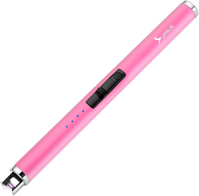 SUPRUS Fluorescent Lighter Glows in The Dark USB Lighter Rechargeable Windproof Pocket Size for Candle Cooking BBQ in Party (Pink)