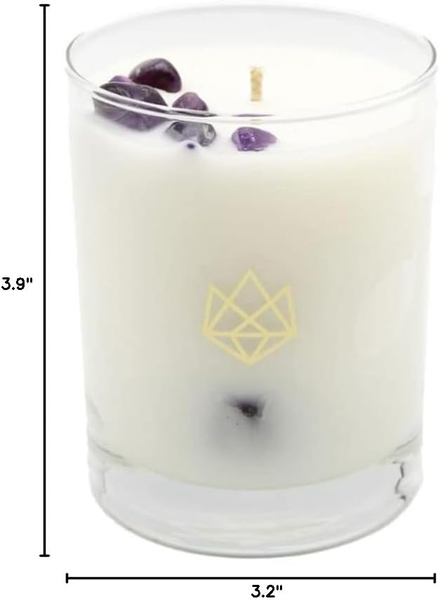 Luxury Glass Jar Candle, 14.5 OZ, Release - Amethyst Healing Crystal Infused - Scents of Lavender, Bergamot, & Frankincense - Relieve, Support, & Transform - Coconut Wax, Essential Oils