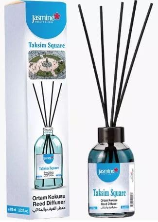 Jasmine Turkish Reed Diffuser (Taksim) Set 3.72 fl.oz, 110ml, Oil Reed Diffuser with 4 Sticks for Your Office, Bedroom, Bathroom and Kitchen. A Nice Gift to Love. Jasmine Beauty And Care.