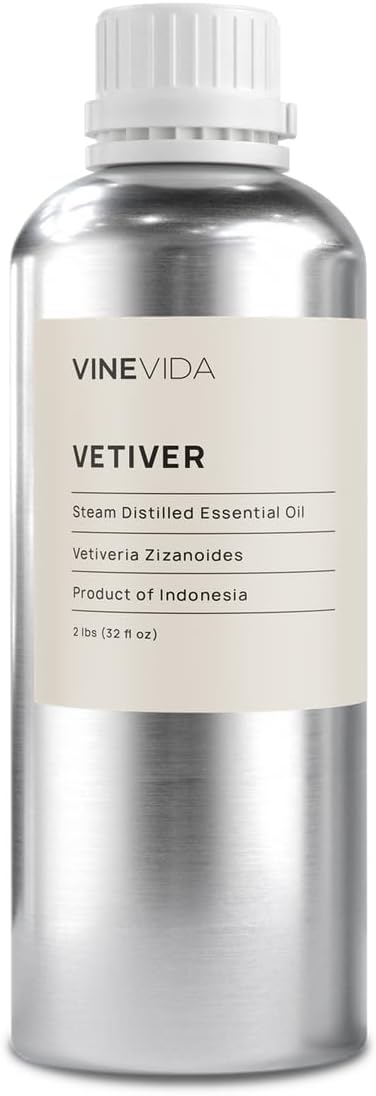 VINEVIDA Vetiver Essential Oil 32 oz - Undiluted Vetiver Oil 32 oz - Vetiver Candle Oil Scent - DIY Candle Scents for Candlemaking - Bulk Essential Oil for Soap Making Safe for Skin 946.36 ml