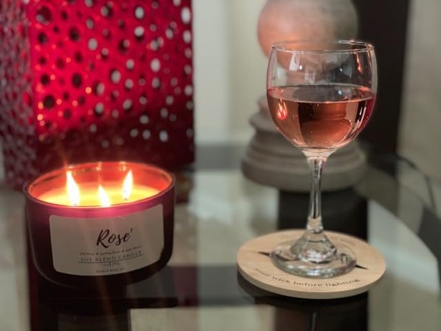 Wicks & Wine Soy Blend 3-Wick Cotton CORE Candle 14oz (Rose')