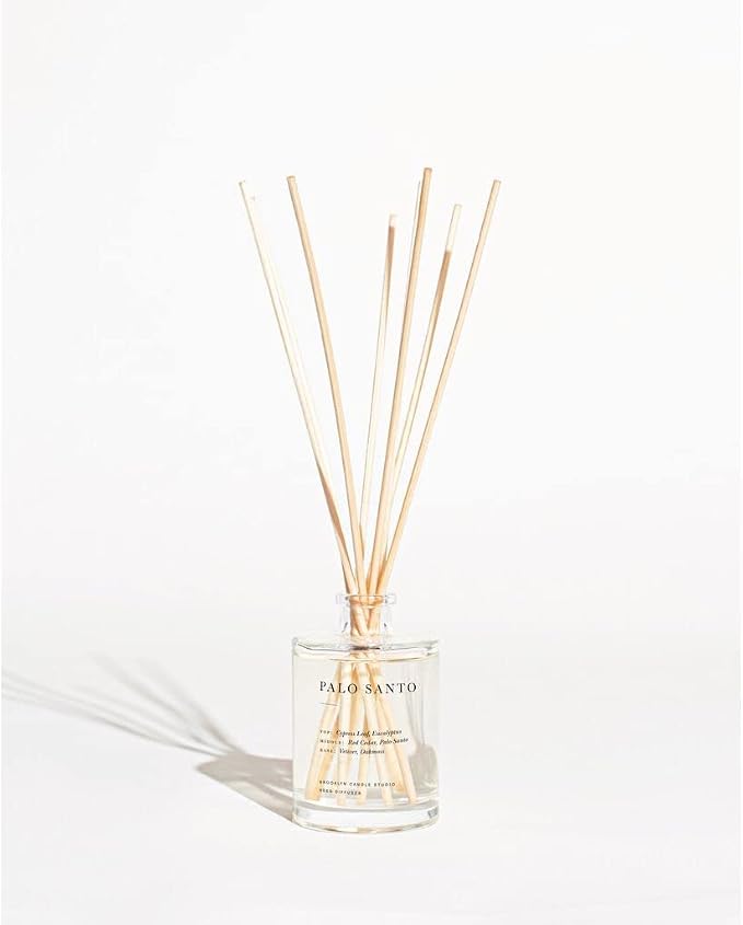 Brooklyn Candle Studio Reed Scent Diffuser - Palo Santo - Relaxing Oil Diffuser, Cedar, Eucalyptus & Sandalwood Fragrance, 8 Rattan Diffuser Reeds, Clean Ingredients - 3.7oz