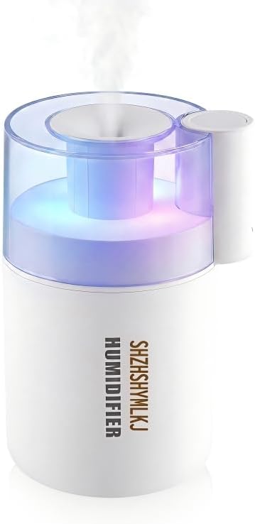 Mini Humidifier, 2-in-1 Aroma Diffuser & Humidifier, 7-Color LED Night Light, USB Portable, 4H/8H Timer, Auto Shut-Off, for Travel, Hotel, Car, Office, Personal Use (white, 2.8*3.2*4.7)