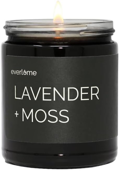 Premium Soy Wax Candle | Highly Scented Black Glass Jar Candles | Long Lasting, Clean Burn | 8 oz | Gifts for Man and Woman | Made in USA (Lavender + Moss)