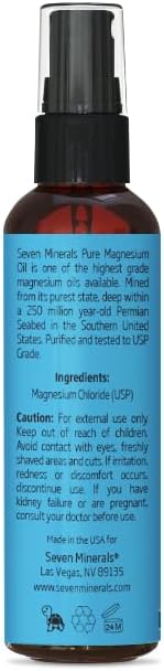 Seven Minerals Travel Size Pure Magnesium Oil - USP Grade Magnesium Spray, No Unhealthy Trace Minerals - from Ancient Underground Permian Seabed in USA, Free eBook Included (2 fl oz) (Pack of 2)