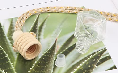 20 Pcs 8ml Hanging Car Air Freshener Diffuser,Empty Refillable Clear Glass Essential Diffuser Oil Aromatherapy Fragrance Perfume Pendant Vials with Wooden Caps & Hanging String