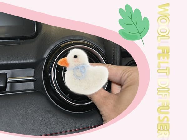 ORIESSE Duck Car Accessories,Wool Felt Car Air Freshener Vent Clips,Refillable Essential Oil Aroma Diffuser,White Duck Decor for Women Teens