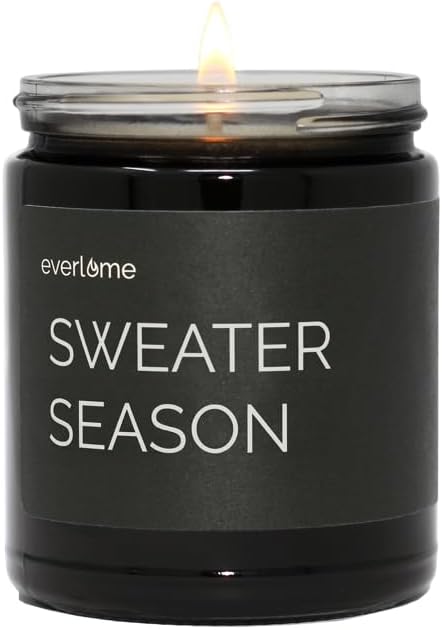 Premium Soy Wax Candle | Highly Scented Black Glass Jar Candles | Long Lasting, Clean Burn | 8 oz | Gifts for Man and Woman | Made in USA (Sweater Season)
