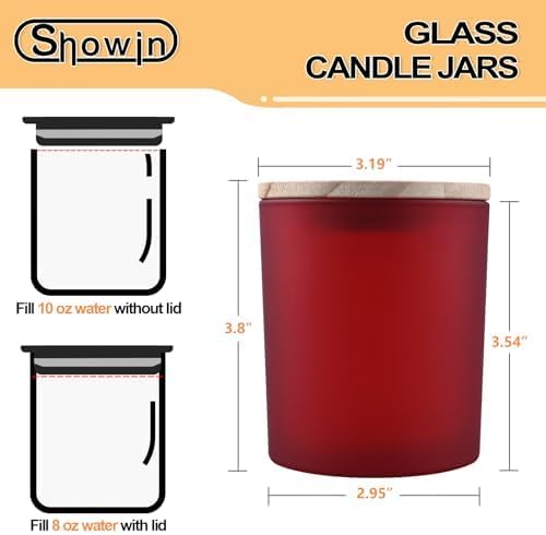 SHOWIN Thick Candle Jars for Making Candles 16 Pcs, 7 OZ Empty Jars with Wood Lids for Candle Making, Sample Container, Red