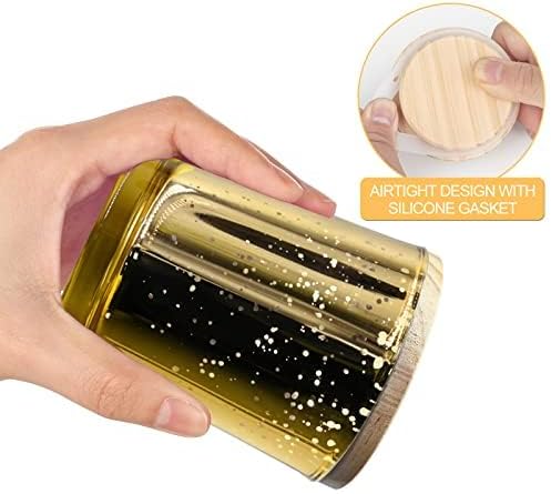 SHOWIN 10 OZ Thick Candle Jars for Making Candles 15 Pcs, Empty Jars with Wood Lids for Candle Making, Sample Container, Gold