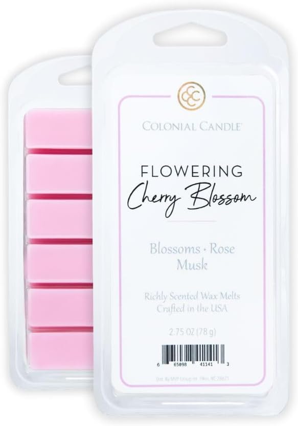Colonial Candle Flowering Cherry Blossom Scented Wax Melts, Wax Melt Warmer Cubes, Long Lasting Scented Wax Warmer Cubes, 4 Pack, 6 Cubes Each - Made in The USA