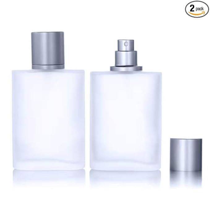 2 Pack 100ml/3.38 Oz Empty Frosted Glass Spray Bottle Perfume Atomizer, Refillable Fine Mist Spray Empty Perfume Bottles with 4 kinds of perfume dispenser (2 Pack 100ml/3.38 Oz Frosted Bottles)