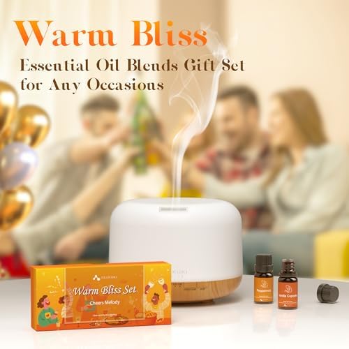 ASAKUKI 500ML Essential Oil Diffuser with Warm Bliss 6 * 10ml Essential Oil Blends Set