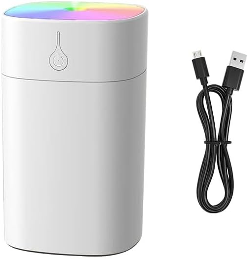 Portable Desktop Humidifier, 400ml Small Humidifier, Travel Fragrance Diffuser, Powered by USB, with LED Light and Automatic Shut-off Function (White)