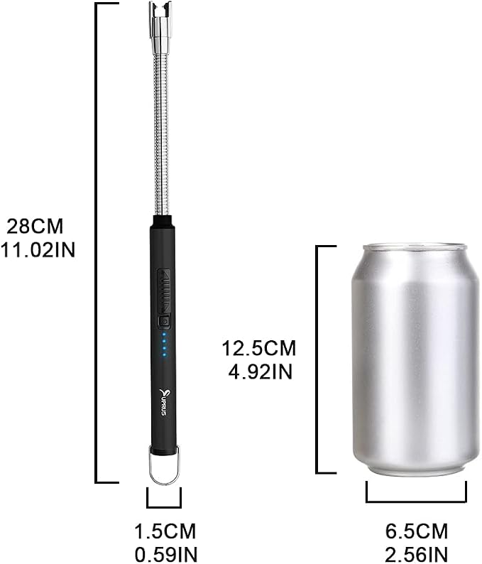 SUPRUS Electric Candle Lighter USB Type C Rechargeable Lighter Steel Shell & Hanging Hook with 360° Flexible Neck(Black, 2)