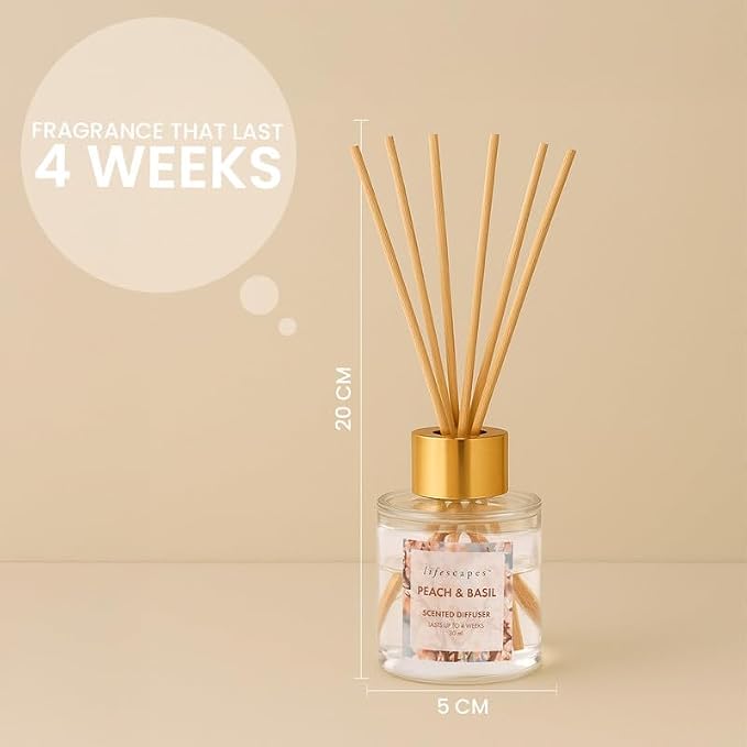 Lifescapes Reed Diffuser - 30ml Peach & Basil | Refreshing Home Fragrance for Relaxation and Dcor