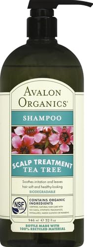 Avalon Organics Scalp Treatment Tea Tree Shampoo,Encourages Scalp Well-Being and Leaves Hair Soft,32 Fluid Ounces,(Pack of 2)