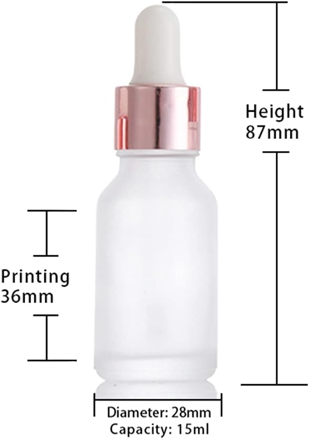 12 Pack, 0.5 Oz Matte Glass Dropper Bottle, Empty Frosted Essential Oil Bottle Holder With Glass Eye Dropper, Rose-Golden Caps Perfume Travel Vial Container - Pipette, Stickers, Funnel Included