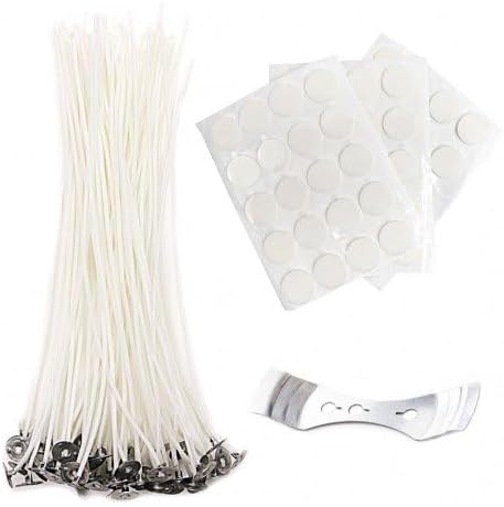 EricX Light 8 inch Candle Wick with Candle Wick Stickers and Candle Wick Centering Device,60 pcs for Candle Making