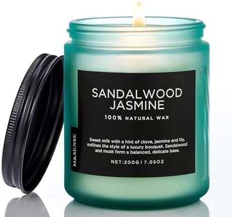 M&SENSE Sandalwood Jasmine Scented Candles for Home, 7.05oz Organic Soy Wax, 50 Hours Natural Candles Non Toxic, Spring Floral Smelling Home Fragrance for Women, Aromatherapy Gifts for Stress Relief
