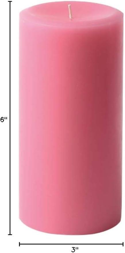 Mister Candle Dripless Unscented Pillar Candles, Set of 3 Hand Poured Pink Pillar Candles, Solid Color Non-Scented Candles for Home Decor, Premium Wax, 80 Hr Burn Time, 3x6 Inch