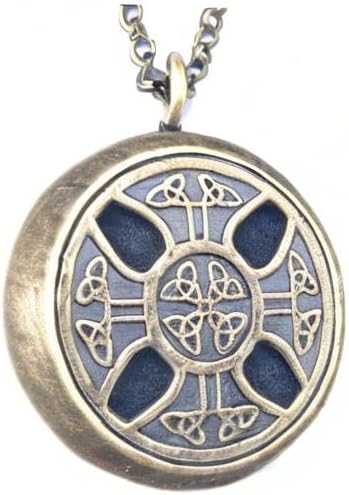Wild Essentials Celtic Cross Aged Brass Necklace Essential Oil Diffuser Kit, Lavender, Lemongrass, Peppermint, Orange Oils, 12 Pads, Calming Aromatherapy Gift Set, Customizable Color Changing, Perfume