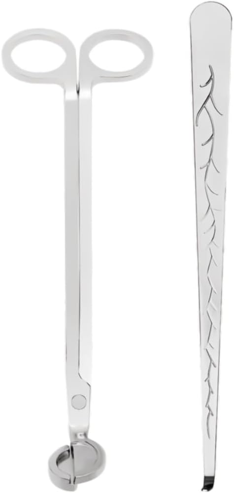 Candle Wick Trimmer，Professional Copper-Nickel Plated Candle Wick Trimmer 2-piece Set, 7.09-inch Silver Scissors with Decorative Patterns, Candle Maintenance Tool with a Ball Head