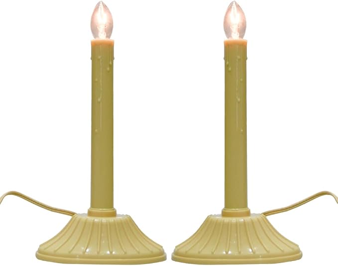 GOOTHY 1 Light Electric Window Candles, 2 Pack Christmas Candle Lights with 4 C7 Clear Bulbs(2 Spare), Plug in Electric Candles for Window Christmas Weddings Home Table Decorotions, Ivory -2 Pack