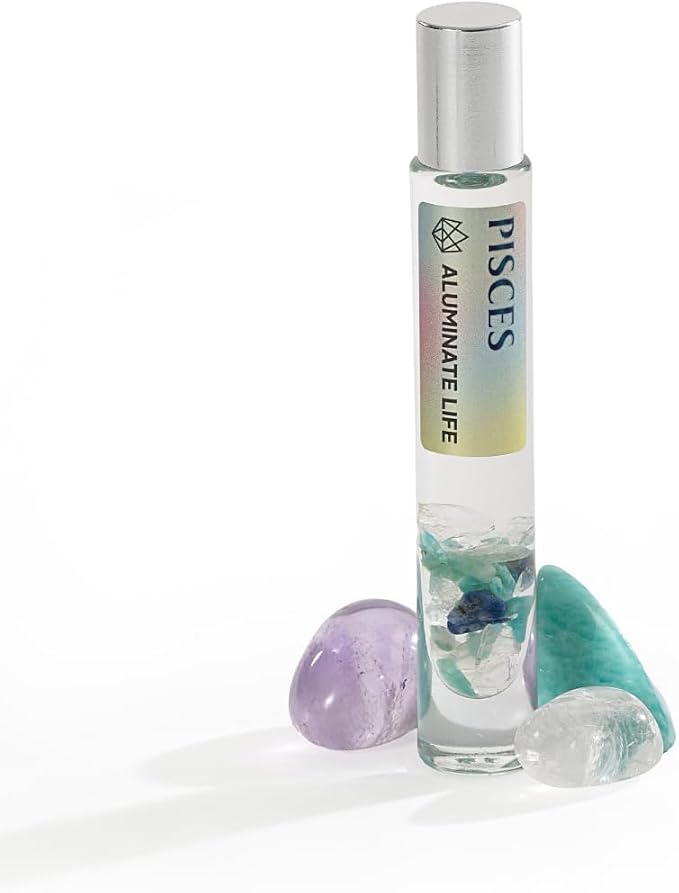 Pisces Zodiac Crystal-Infused Essential Oil Rollerball, Aromatherapy Blend - Calm & Intuition, Premium Astrology Sign Birthday Gift, Natural Therapeutic Roller, 10 mL