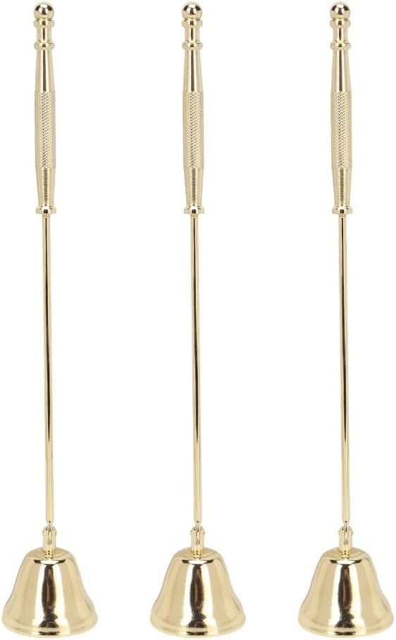 3pcsCandle Snuffer, Golden Iron Plating Bell Shaped Long Handle Candle Extinguisher for Scented Aromatherapy Tea Light Jar Candles