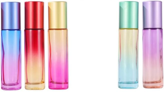 10 Packs 10ml Gradient Color Essential Oil Roller Bottles,Thick Glass Empty Refillable Roll On Bottles with Stainless Steel Roller Balls for Travel,Fragrance,Perfume, Essential Oil (Red)