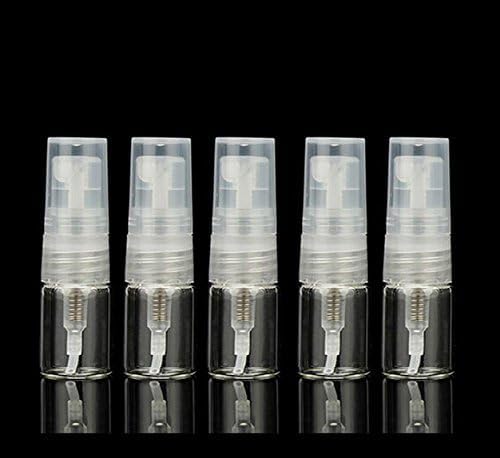 Elfenstall- 10pcs Mini Clear 2ml 5/8 Dram Fine Mist Atomizer Vial Glass Bottle Spray Refillable Perfume Empty Sample Bottle Clean Cloth for Travel Party Free 3ML Dropper