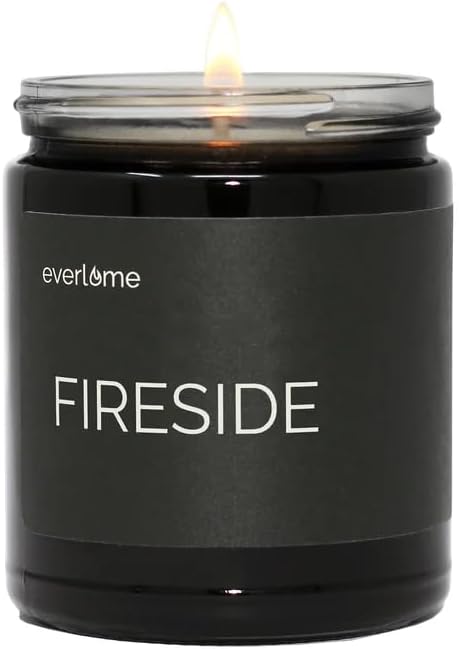 Premium Soy Wax Candle | Highly Scented Black Glass Jar Candles | Long Lasting, Clean Burn | 8 oz | Gifts for Man and Woman | Made in USA (Fireside)